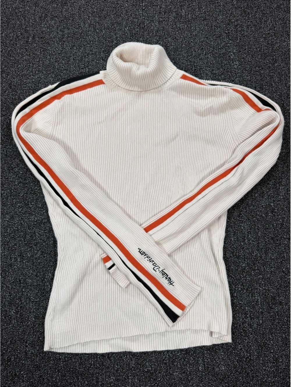 Vintage Harley-Davidson Women's Small White Ribbed Turtleneck Sweater